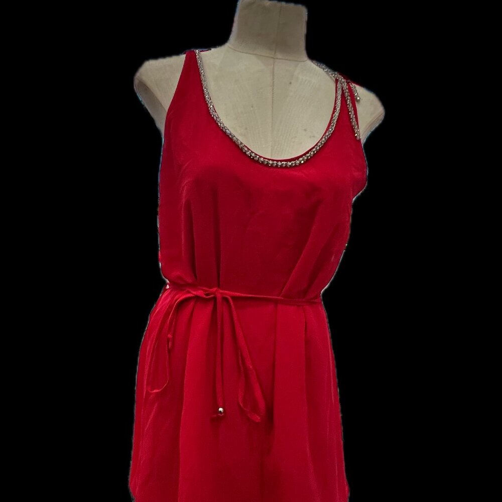 Red Love Letter Collection Sleeveless Mini Dress with Belted Waist